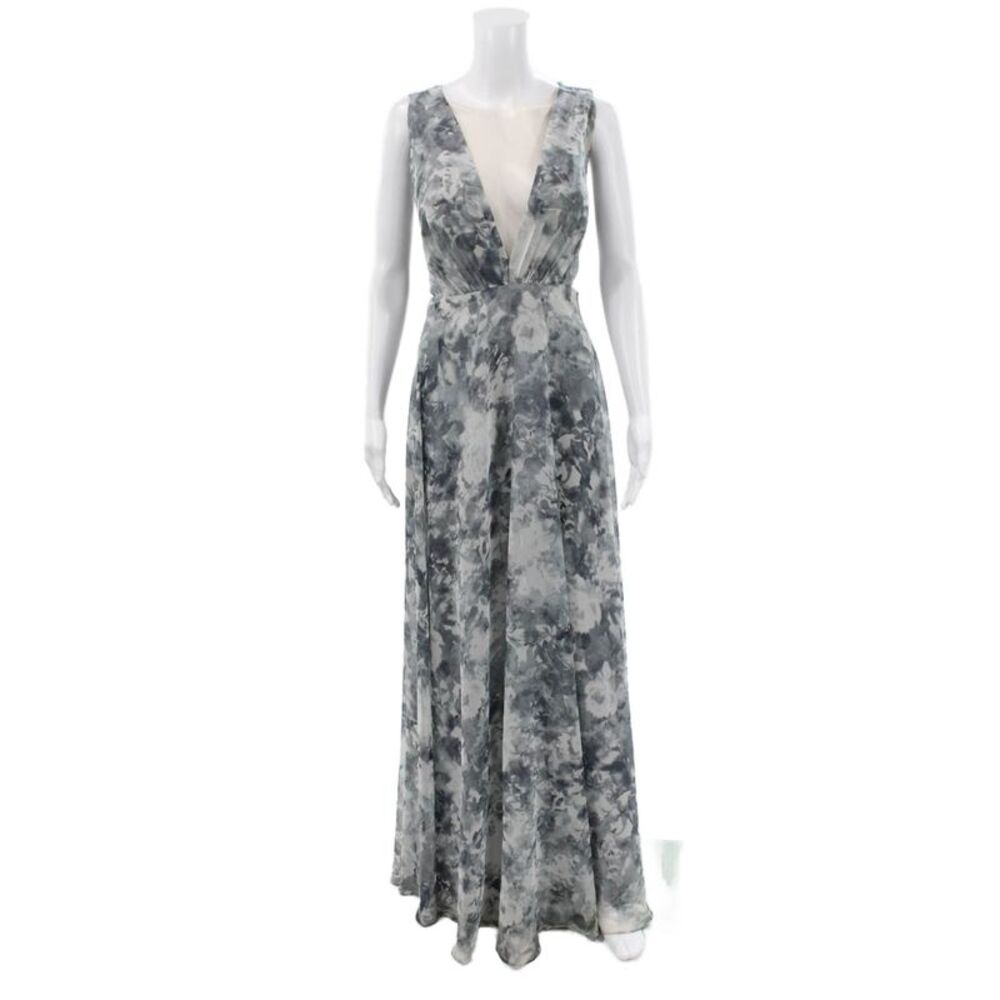 Jenny Yoo Collection Women A-Line Gray V-Neck Sleeveless Dress Plus Size 18